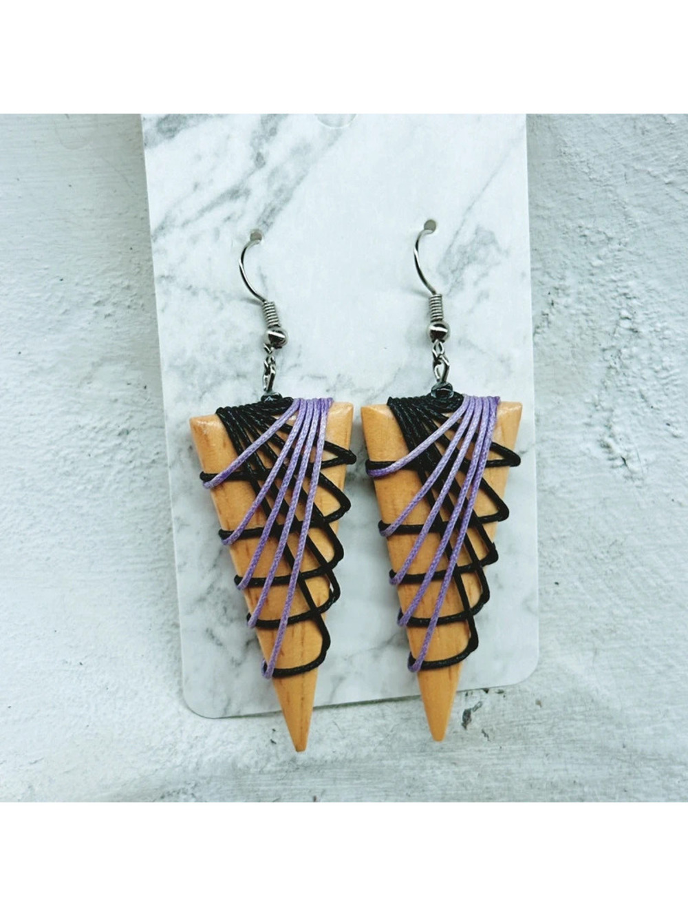 1042mc. Wood Purple Earrings Handmade